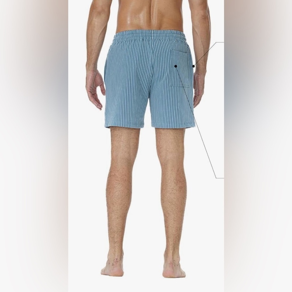 FIROTTI New! Men’s Shorts Sweatknit Athletic Sporty Lt Blue Cream Pinstripe S-M - Picture 8 of 11